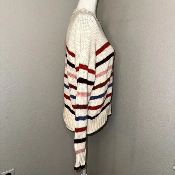 Evereve Sweater Women's Medium Cream Multi Striped Knitted Crewneck Pullover - Picture 2 of 9